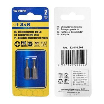 Бiта S&R PH1 x 25 мм, сталь S2, 2 шт (152010202) 152010202 фото