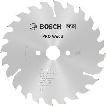 Циркулярне пиляльне полотно, диск Wood Optiline Bosch Professional для мережевих інструментів (ручних пилок), 150x20x1.4/2.4 мм 24Т (2608640592) 2608640592 фото