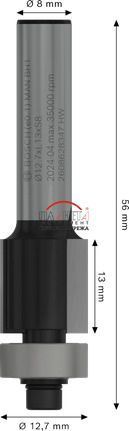 Фреза з нижнім підшипником для вибірки врівень Bosch Professional, D 12,7, L 13,0, хвостовик 8 мм, для занурювальних фрезерних машин, для кромкових фрезерів (2608628347) 2608628347 фото