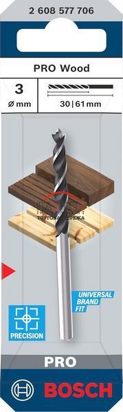 Спіральне свердло по дереву 3х30х61 мм Wood Bosch Professional (2608577706) 2608577706 фото