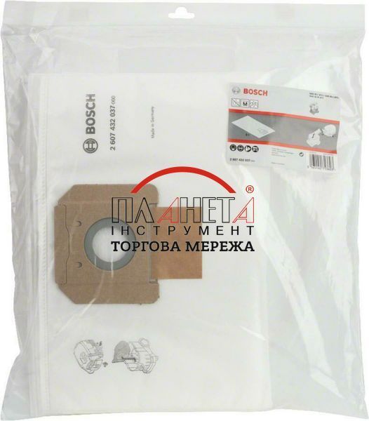 Пакети-фільтри з нетканого матеріалу для пилососів Bosch Professional без AFC, 5 штук (2607432037) 2607432037 фото
