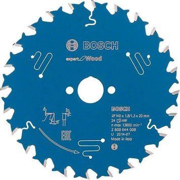 Пильний диск Expert for Wood Corded Bosch Professional для мережевих ручних циркулярних пилок, для занурювальних пил, 140x20x1.8, 24T (2608644008) 2608644008 фото