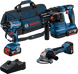 Набір 18V-SET акумуляторний комбінований Bosch Professional, складається з шурупокрута GSR 18V-45, болгарки GWS 18V-8, перфоратора GBH 18V-22, трьох акб GBA 18V 4.0Ah, зарядного GAL 18V-40, сумки M-BAG (0615A5007L) 0615A5007L фото 1