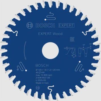Пильний диск Expert for Wood Corded Bosch Professional для мережевих ручних циркулярних пилок, для занурювальних пил, 120x20x1.8, 40T (2608902136) 2608902136 фото