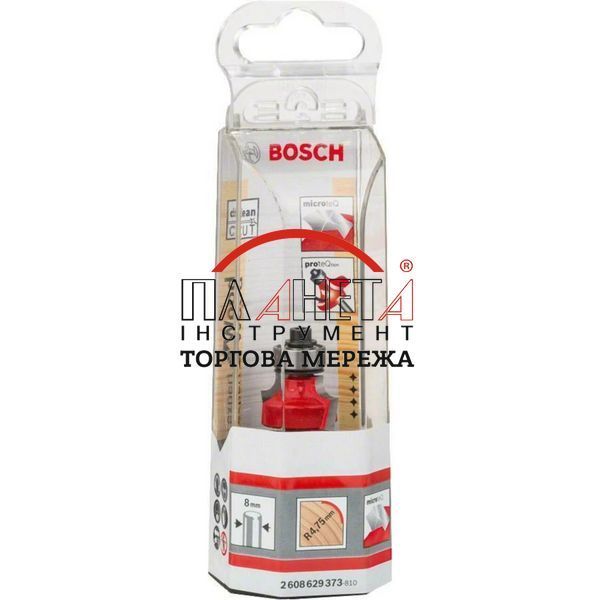 Карнизна, радіусна фреза Expert for Wood Rounding Bosch Professional, 8 мм, D 22,2 мм, R1 4,75 мм, L 13,2 мм, G 55 мм, з центрувальним кульковим підшипником, для занурювальних фрезерних машин, для кромкових фрезерів (2608629373) 2608629373 фото