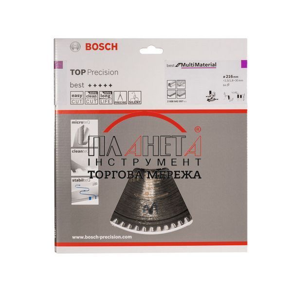 Пиляльний диск Top Precision Best for Multi Material Bosch Professional для дротових торцювальних циркулярних пилок, 216x30x1,8-2,3 мм, 64T (2608642097) 2608642097 фото