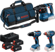 Набір 18V-SET акумуляторний комбінований Bosch Professional, складається з шурупокрута GSR 18V-65, гайковерта GDX 18V-285, перфоратора GBH 18V-22, трьох акб GBA 18V 5,0AH, зарядного GAL 12V-18V-80, сумки M-BAG (0615A50093) 0615A50093 фото 1