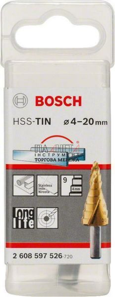 Східчасте свердло HSS-TiN, хвостовик з 3 фасками, 9 ступенів, 4-20 мм, Bosch Professional (2608597526) 2608597526 фото
