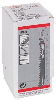 100 лобзикових пилок T 111 С Basic for Wood, HCS BOSCH 2608637878 фото